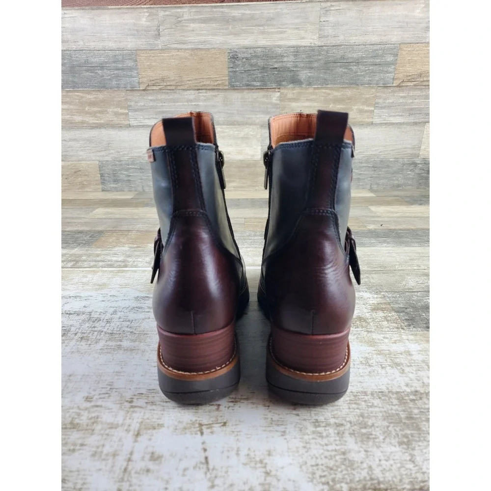 Pikolinos Sanlucar Womens Ankle Boots Sz 8.5 - 9 Lead Leather Buckle Side Zip